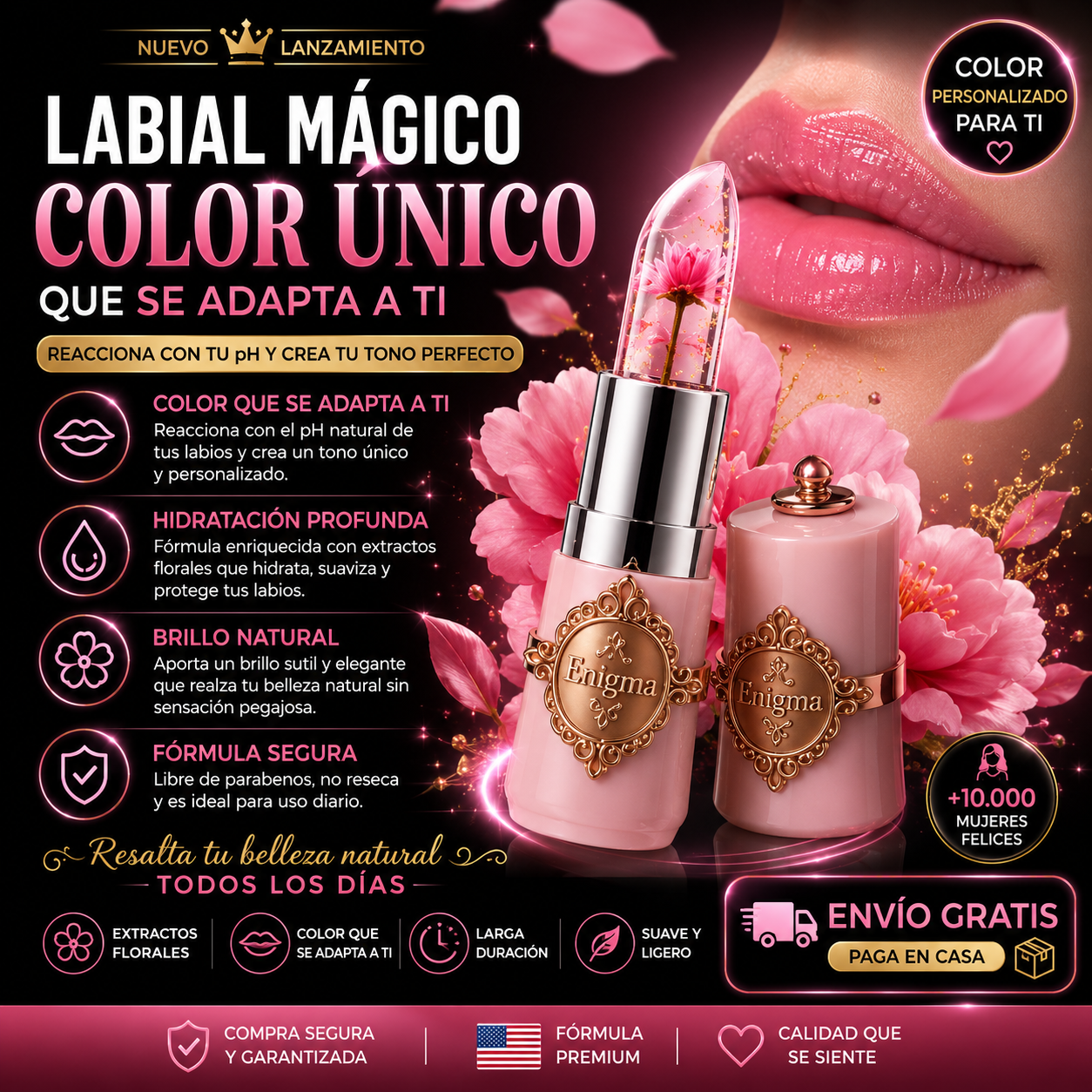 Magic Kiss™️ – Labiales Mágicos x2 y x3 que Cambian al Tono Perfecto de tus Labios, Hidratan
