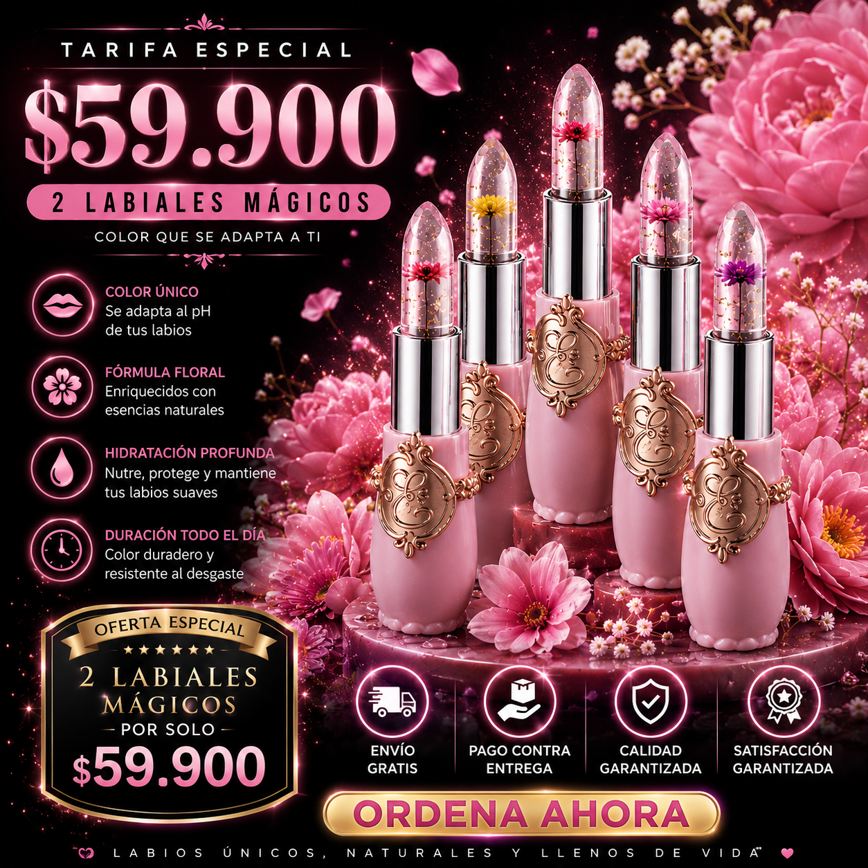 Magic Kiss™️ – Labiales Mágicos x2 y x3 que Cambian al Tono Perfecto de tus Labios, Hidratan